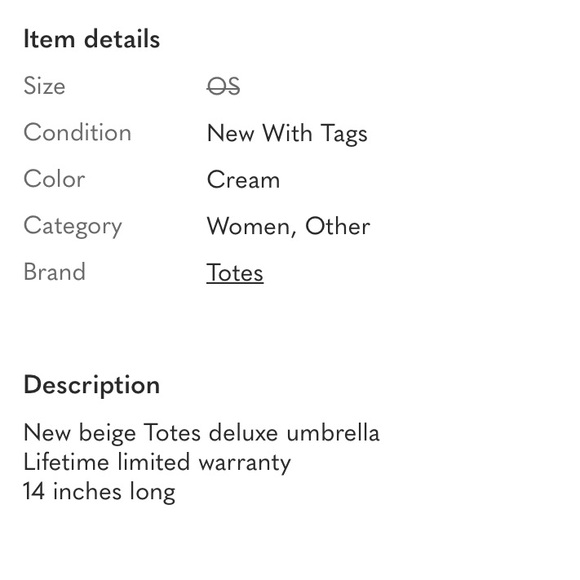 Totes Cream Umbrella with Wooden Handle - Picture 3 of 3